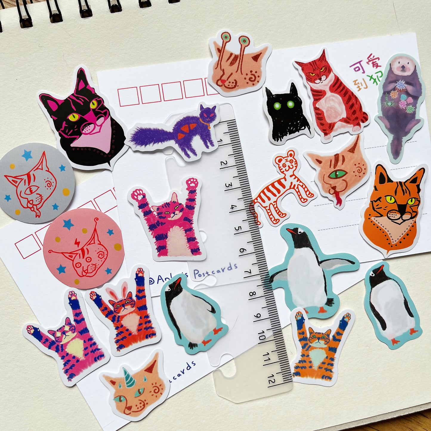 19 Pcs Cute Cat Stickers for Journal and Phone Case