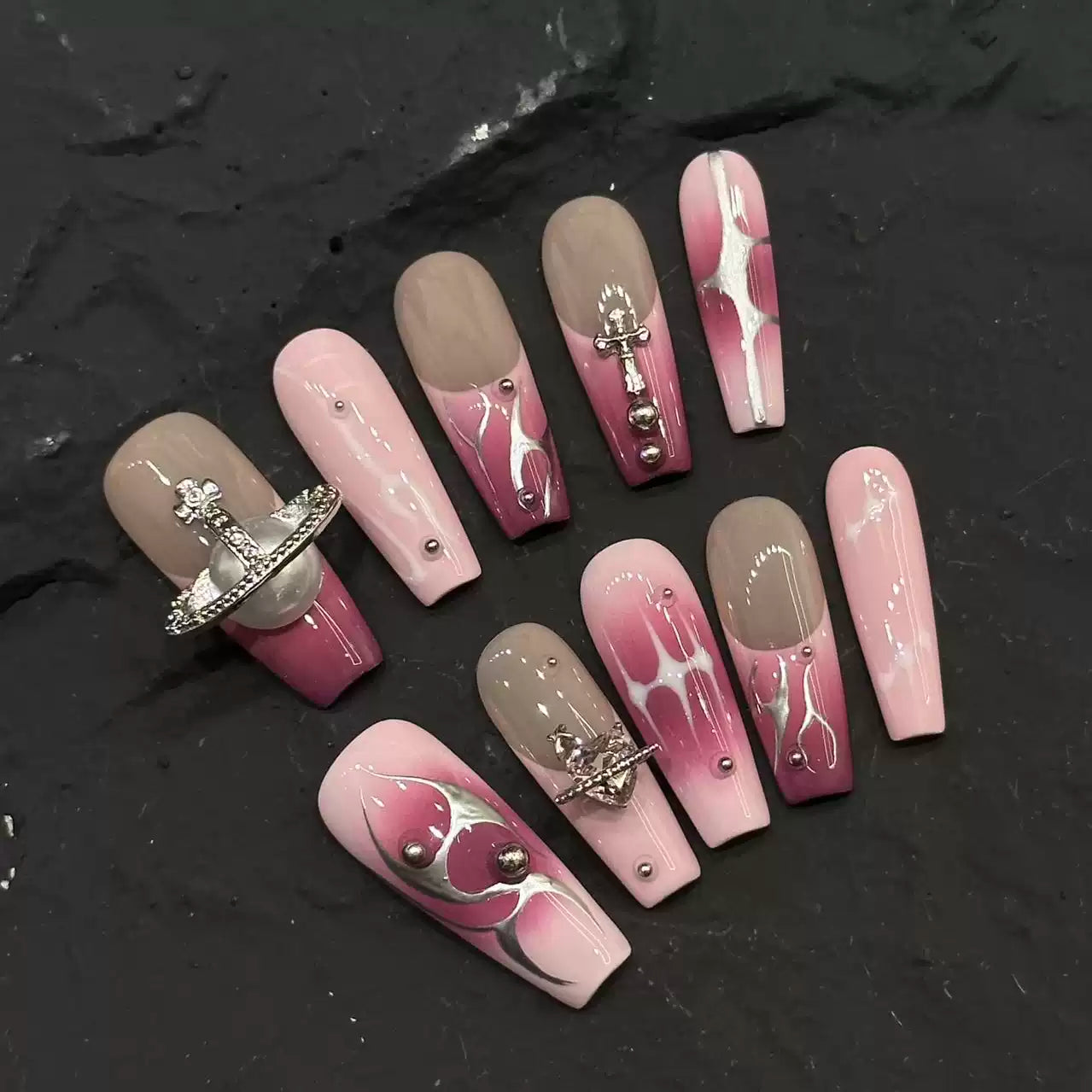 Hand-painted Pink Vivienne Westwood Press On Nails