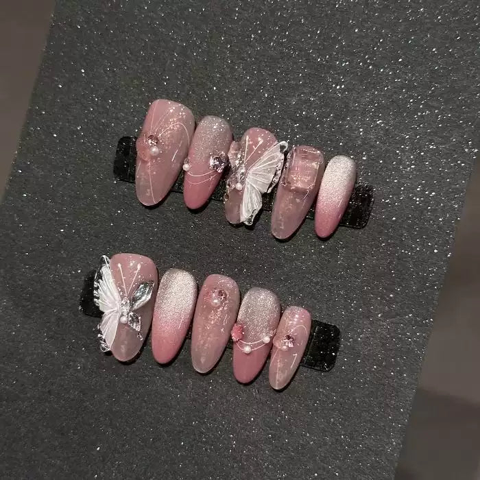 Hand-painted Elegant 3D Butterfly Press On Nails