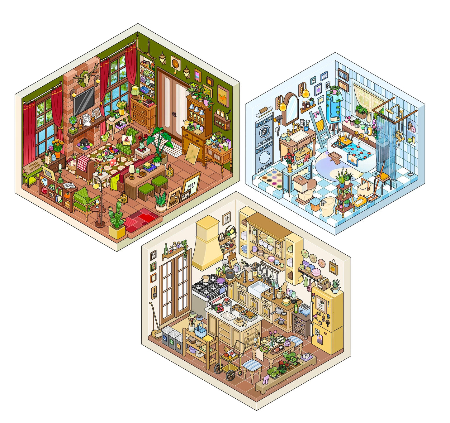 Fieldstone New Home Series: 3D Miniature Room Scene Stickers