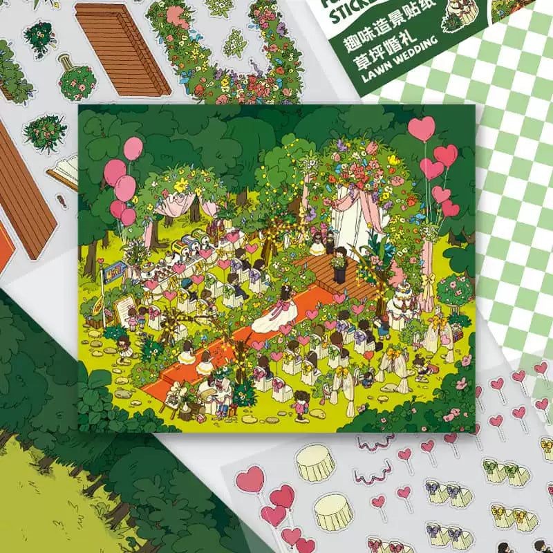 Lawn Wedding 3D Scene Stickers Set for 6 Themes