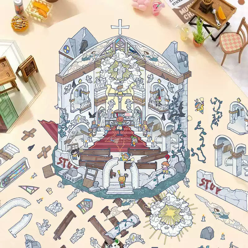 The Mystery Church 3D Scene Stickers Miniature Set