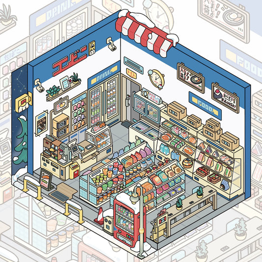 Japanese Street Shops 3D Scene Stickers Set