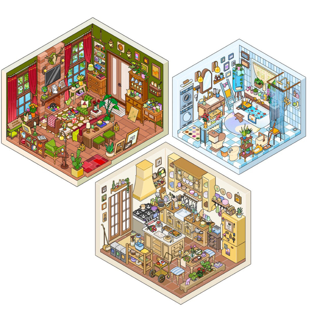 Filedstone Town 3D Scene Stickers for Journaling
