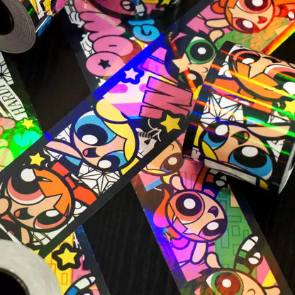 Powerpuff Girls Holographic Sticker Roll – 5M Waterproof Journal stickers