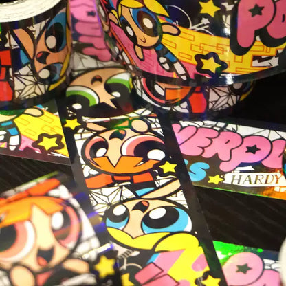 Powerpuff Girls Holographic Sticker Roll – 5M Waterproof Journal stickers