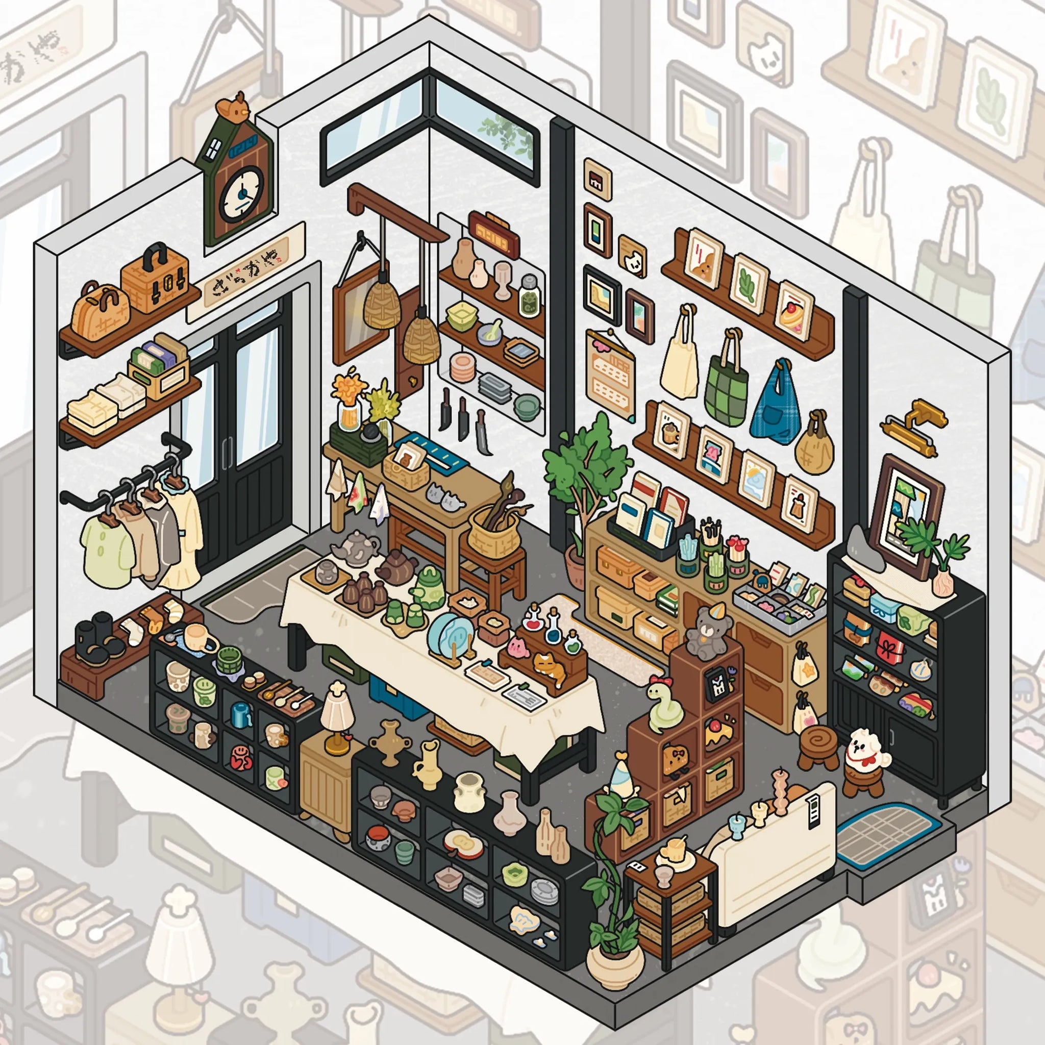Japanese Street Shops 3D Scene Stickers Set