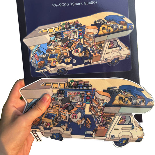 Shark Camper Van  3D Scene Stickers Set