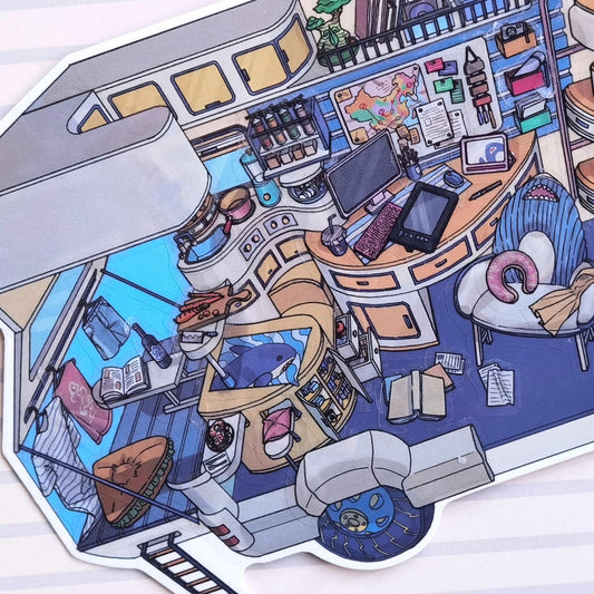 Shark Camper Van  3D Scene Stickers Set