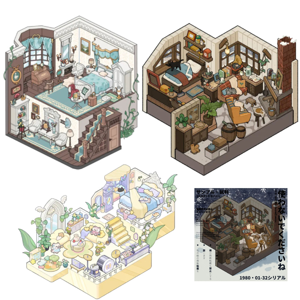 Warm House|Lily Cottage|Blue Room | DIY Miniature Gift 3D Scene Stickers