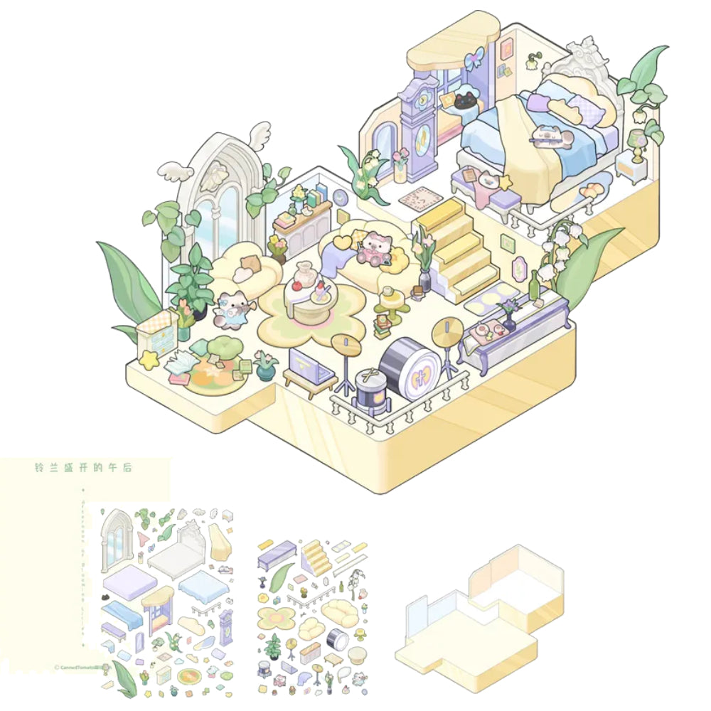 Warm House|Lily Cottage|Blue Room | DIY Miniature Gift 3D Scene Stickers