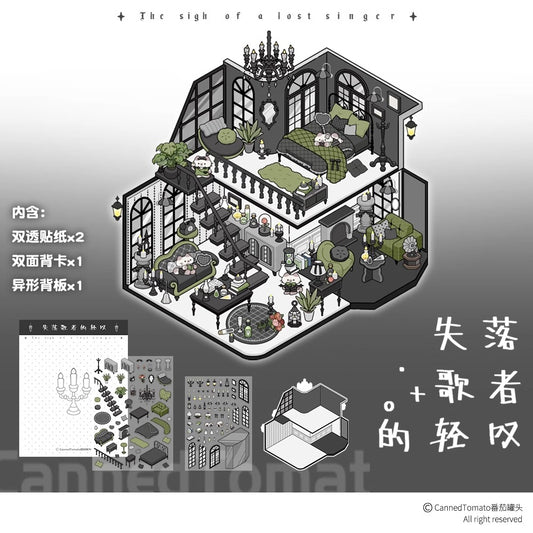 Dark Castle 3d Scene Stickers with Gothic Cat
