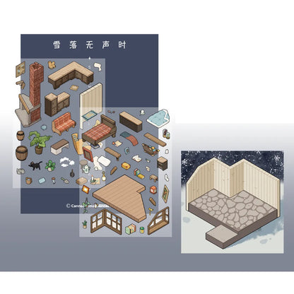 Warm House|Lily Cottage|Blue Room | DIY Miniature Gift 3D Scene Stickers