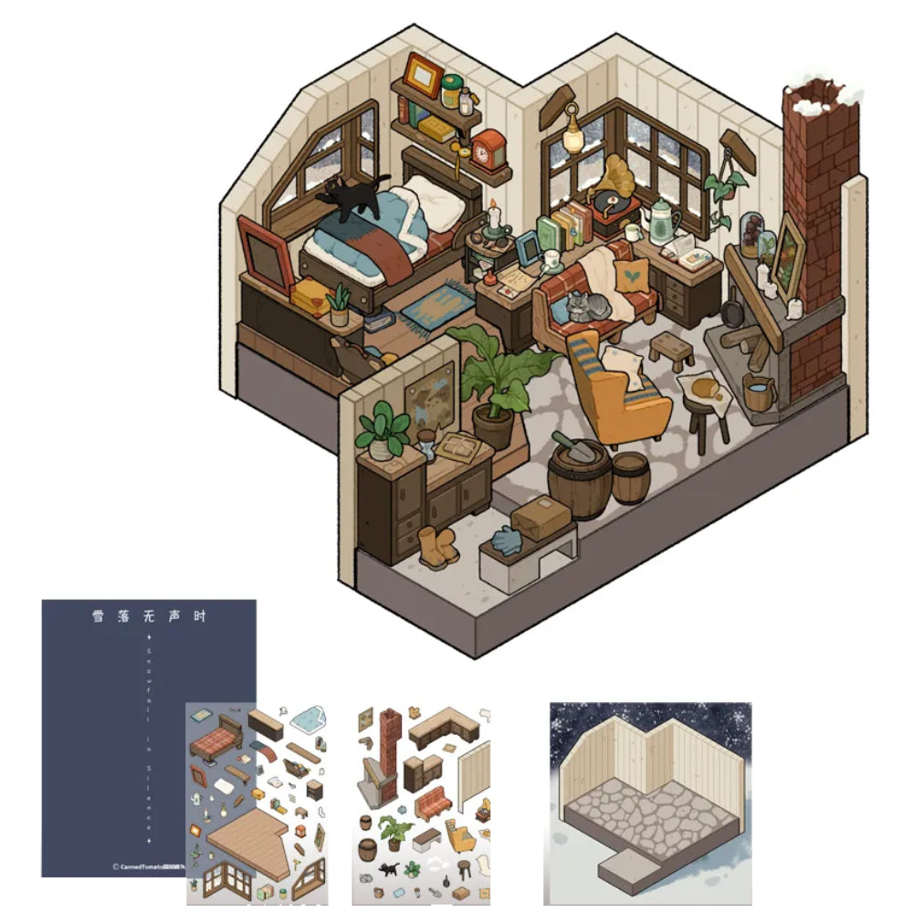 Warm House|Lily Cottage|Blue Room | DIY Miniature Gift 3D Scene Stickers