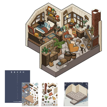 Warm House|Lily Cottage|Blue Room | DIY Miniature Gift 3D Scene Stickers