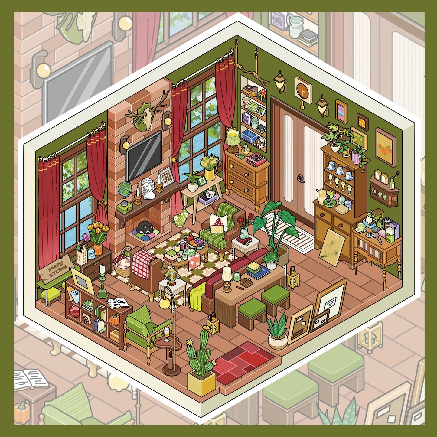 Fieldstone New Home Series: 3D Miniature Room Scene Stickers