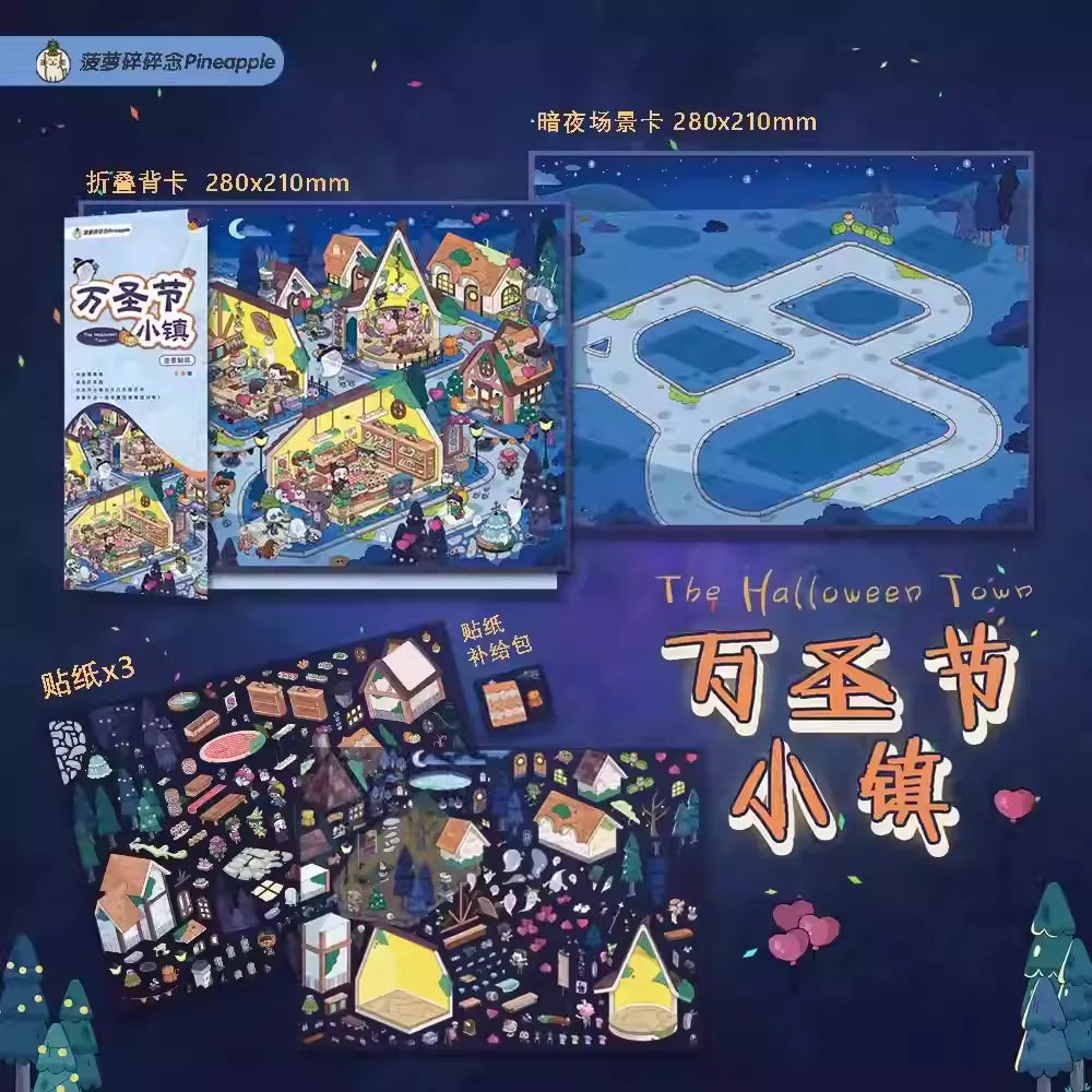 Halloween Town 3D Miniature Scene Stickers for DIY Art Projects